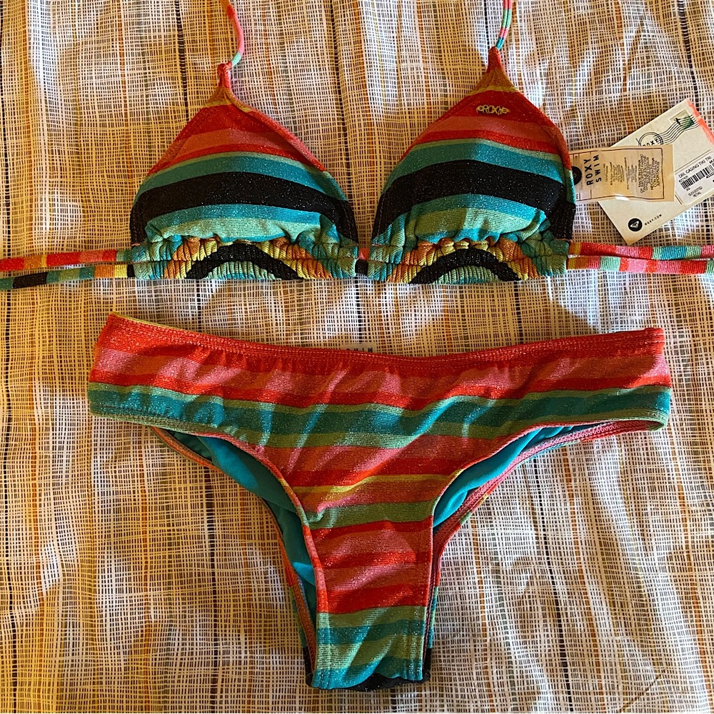 Roxy Swim sparkly striped bikini set